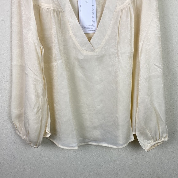 NWT Band of the Free | Cash Ivory Long Sleeve Peasant Satin Top L - Picture 7 of 12